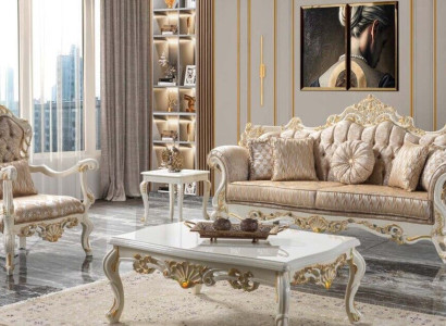 Luxury Sofa Set Suite Upholstered Sofa Chesterfield Fabric Sofa Beige